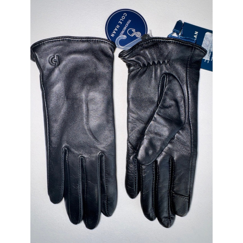 Cole Haan Leather Gloves Womens S Black Cashmere Blend Lined Touchscreen Tech